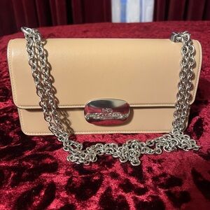 Coach Tan Leather Clutch with Silver Chain